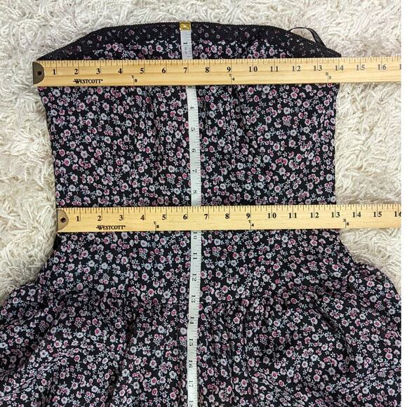 Jessica McClintock Strapless Floral Print Drop Waist Semi Formal Dress Black - Picture 8 of 10